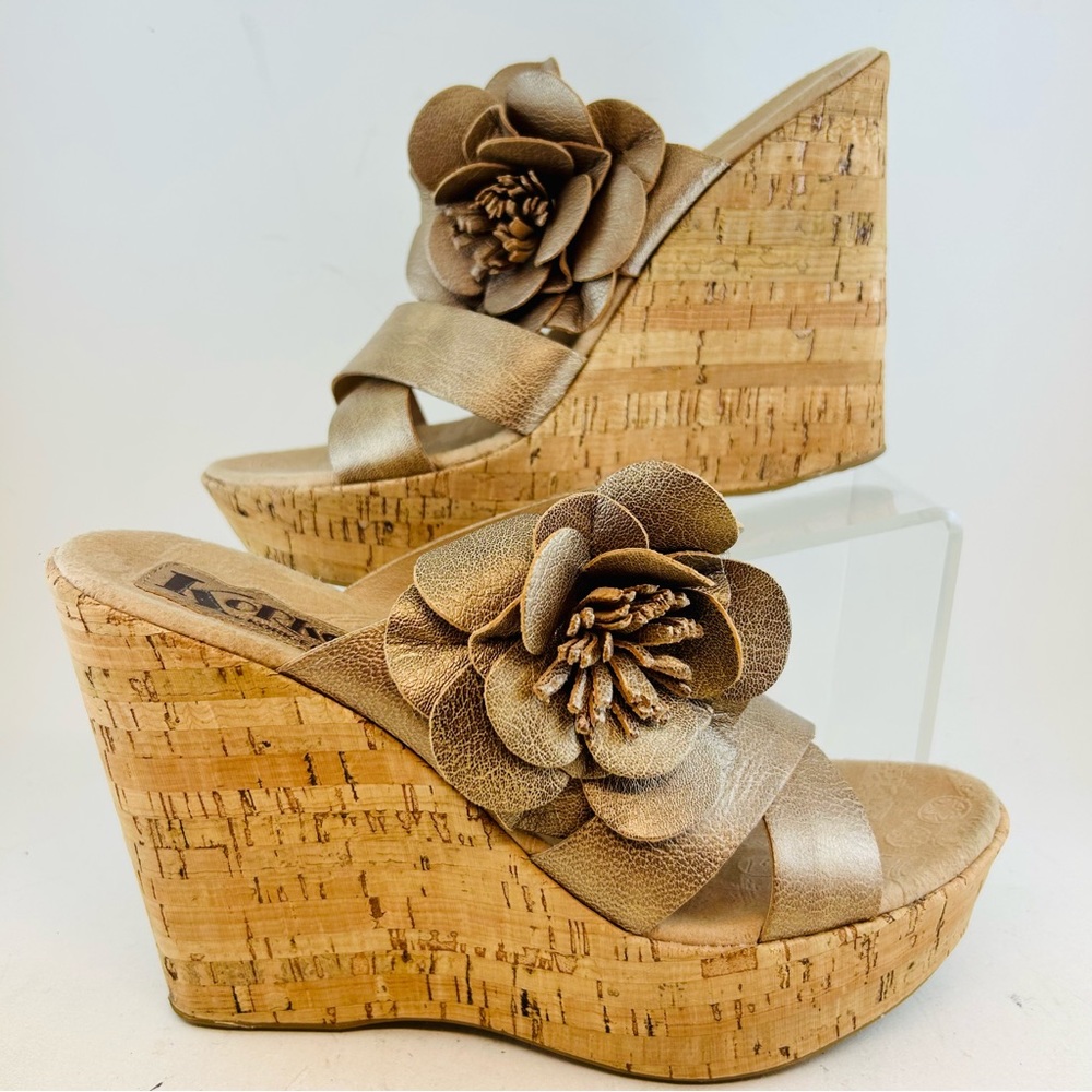 Korks Kork-Ease Metallic Rose Gold Leather Holly Platform Wedges, size 9 40.5 - Picture 4 of 13
